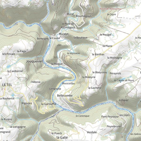 Plan cartographique de Le Viaur au Pont de la Roque (lâchers de truites)