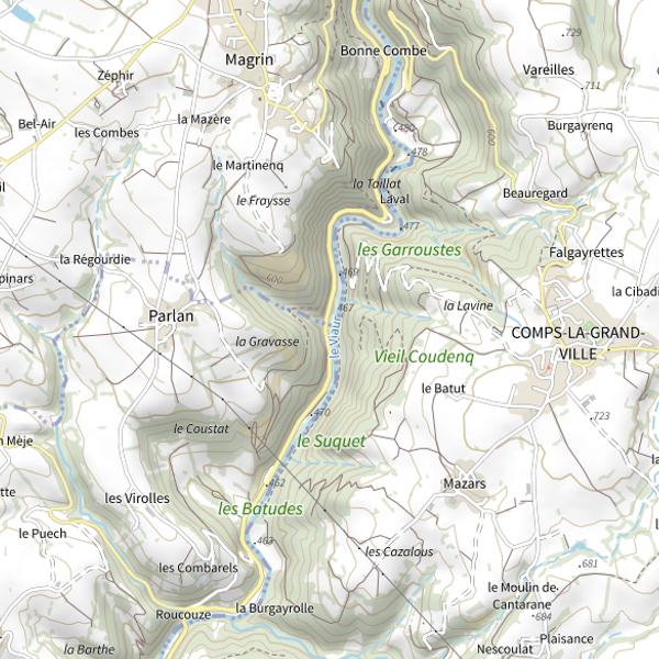 Plan cartographique de Le Viaur entre Bonnecombe et le Navech