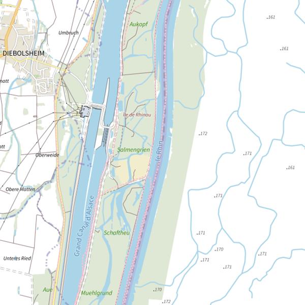 Plan cartographique de Le Vieux-Rhin à Rhinau