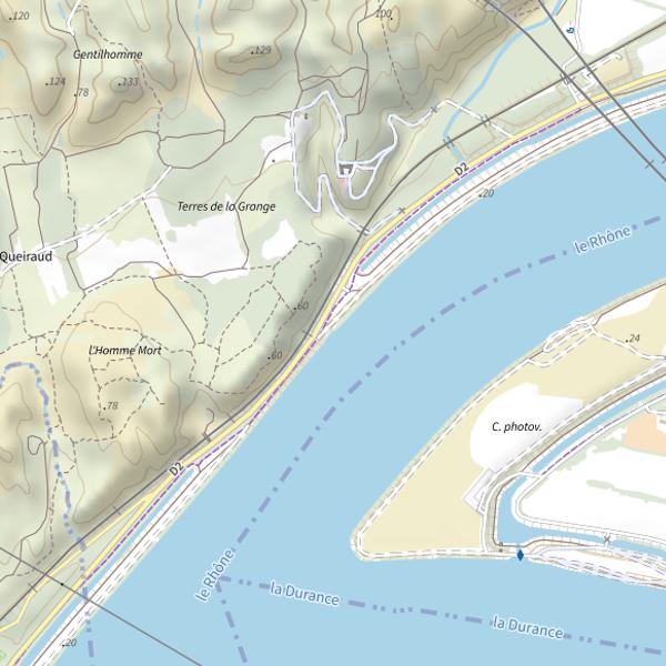 Plan cartographique de Les Angles (30) - Va RB2 - Aval Viaducs TGV