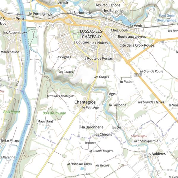 Plan cartographique de Les Aubieres (Lussac les Châteaux)