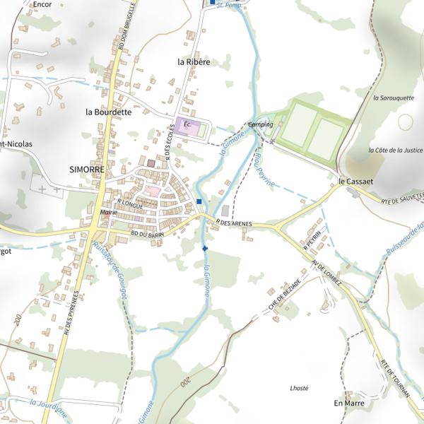 Plan cartographique de Les parcours enfant et mineur sur la Gimone à Simorre