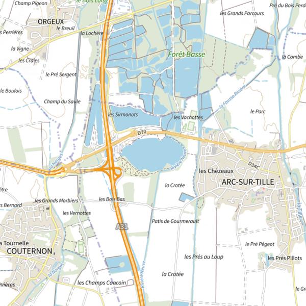 Plan cartographique de Les Sablières d'Arc sur Tille
