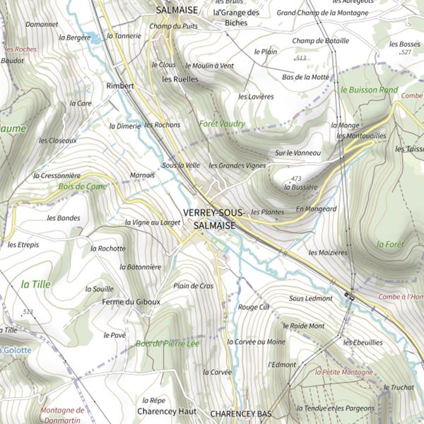 Plan cartographique de Les Sources de l'Oze - Verrey-sous-Salmaise