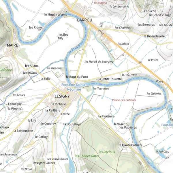 Plan cartographique de Lesigny sur Creuse