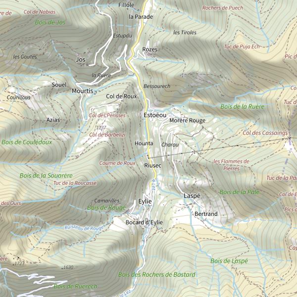 Plan cartographique de Lez à Sentein