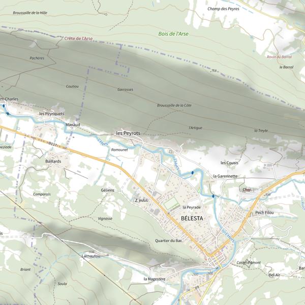 Plan cartographique de L'Hers à Belesta