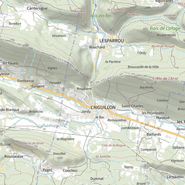 Plan cartographique de L'Hers Vif à l'Aiguillon
