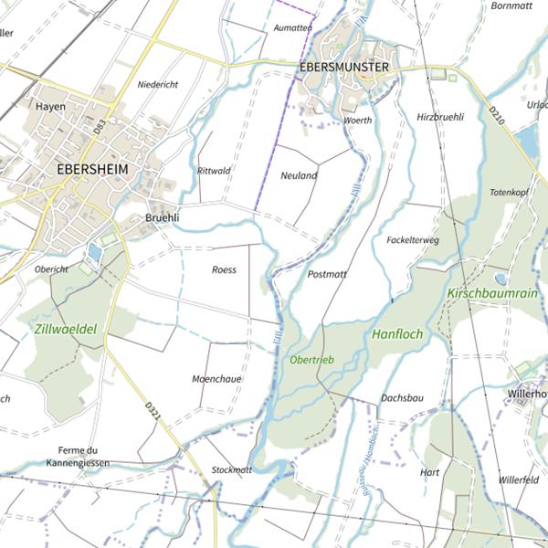 Plan cartographique de L’Ill à Ebersmunster