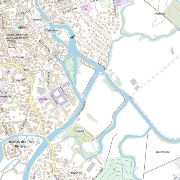 Plan cartographique de L'Ill à Erstein- Barrage
