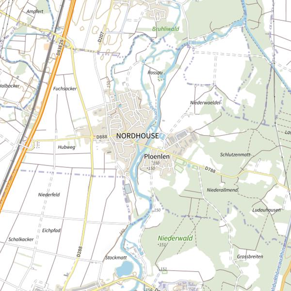 Plan cartographique de L'Ill à Nordhouse