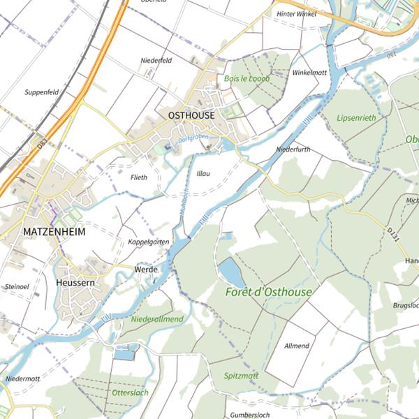 Plan cartographique de L’Ill à Osthouse
