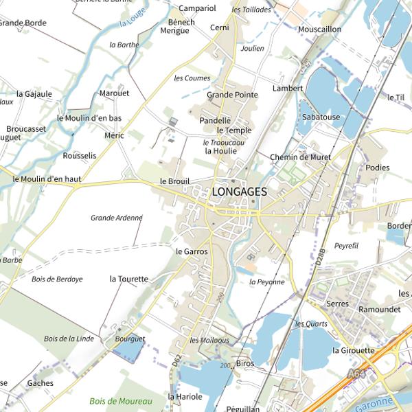Plan cartographique de Longages
