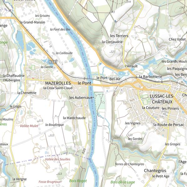 Plan cartographique de Lussac (Aval barrage)