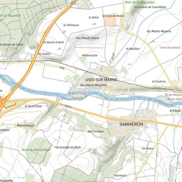 Plan cartographique de Marne La Sonde et le Goujon de la Marne