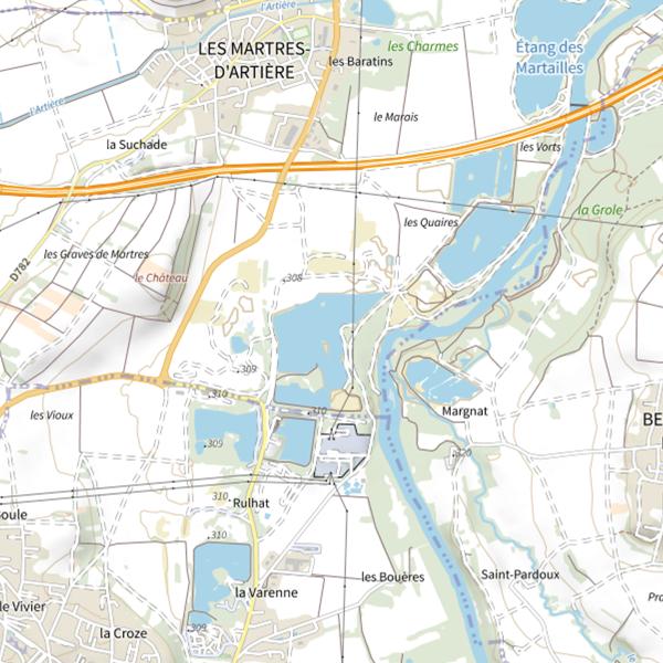 Plan cartographique de Martres-d'Artière Plan d'Eau des Martailles