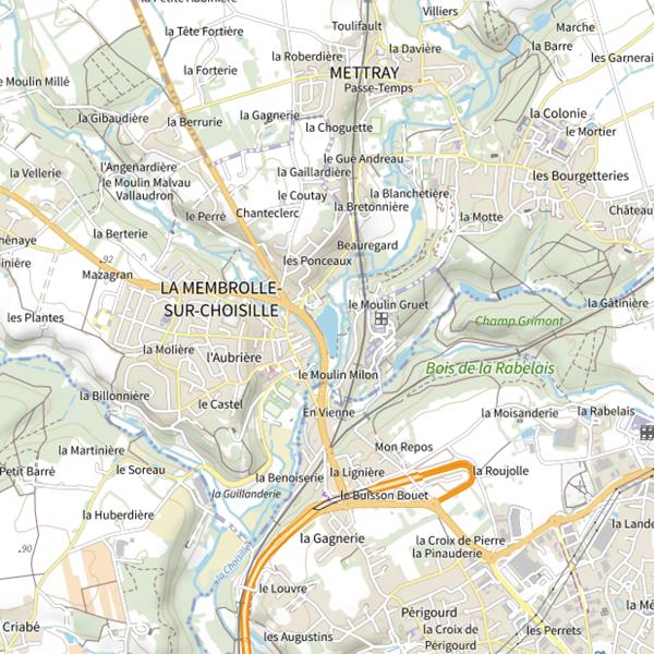 Plan cartographique de Membrolle-sur-Choisille Plan d'Eau de la Membrolle