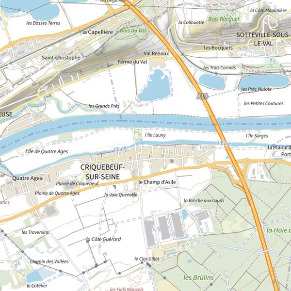 Plan cartographique de Mise à l'eau Criquebeuf sur Seine