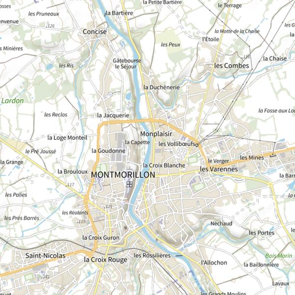 Plan cartographique de Montmorillon (ilettes)