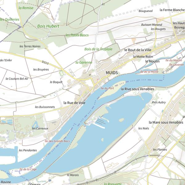 Plan cartographique de Muids - Rue de la Plage