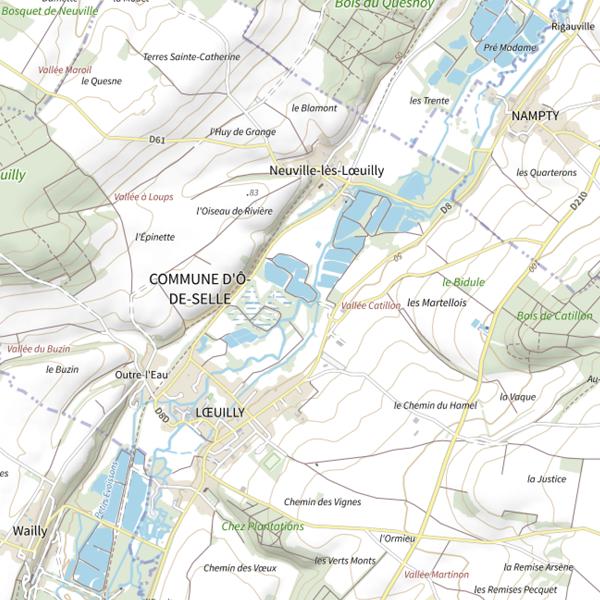 Plan cartographique de Neuville les Loeuilly Parcours Rivière de première catégorie La Selle
