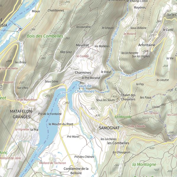 Plan cartographique de No-kill Oignin | Samognat-Matafelon-Granges