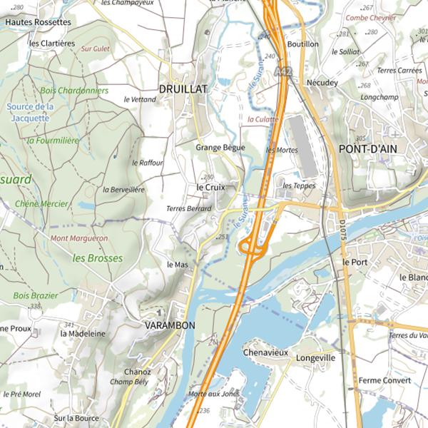 Plan cartographique de No-kill Suran | Druillat - Pont d'Ain - Varambon