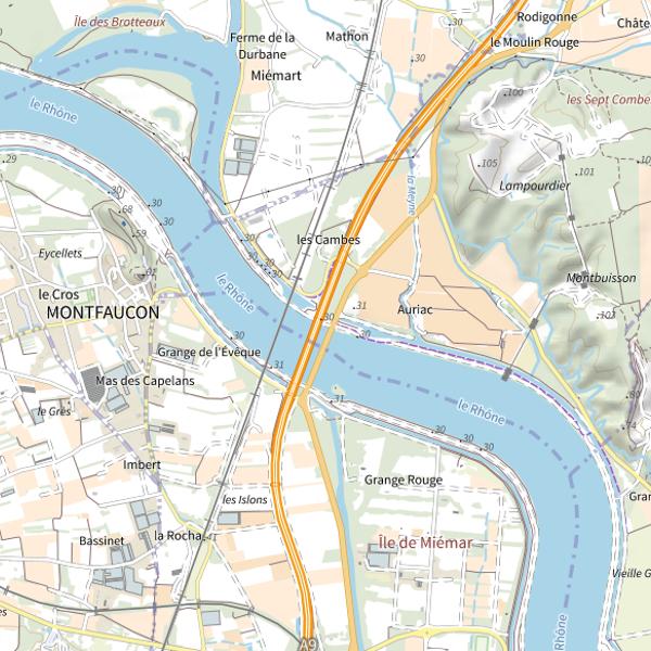 Plan cartographique de Orange - Av RB1 - Aval Pont A9