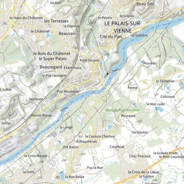 Plan cartographique de Palais-sur-Vienne Plan d'Eau de le Palais