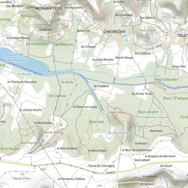 Plan cartographique de Parcours carpe de nuit de Chevregny