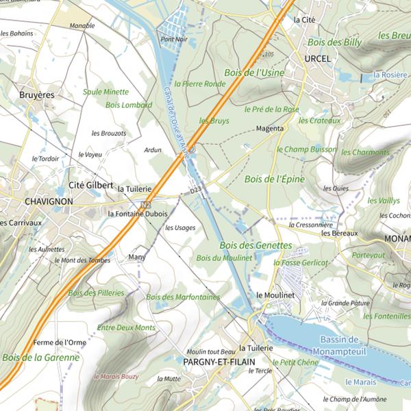 Plan cartographique de Parcours carpe de nuit de Pargny-et-Filain