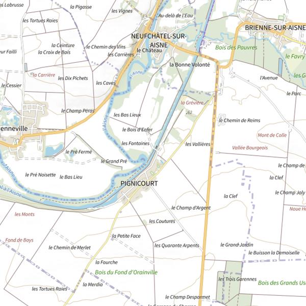 Plan cartographique de Parcours carpe de nuit de Pignicourt