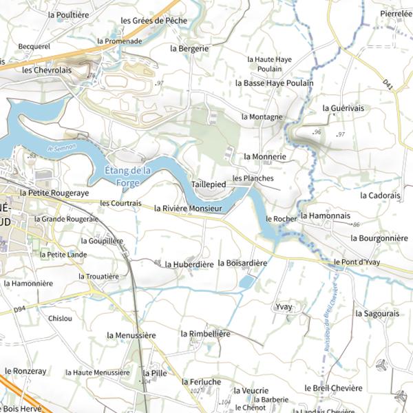 Plan cartographique de Parcours carpe de nuit sur l'étang de la Forge