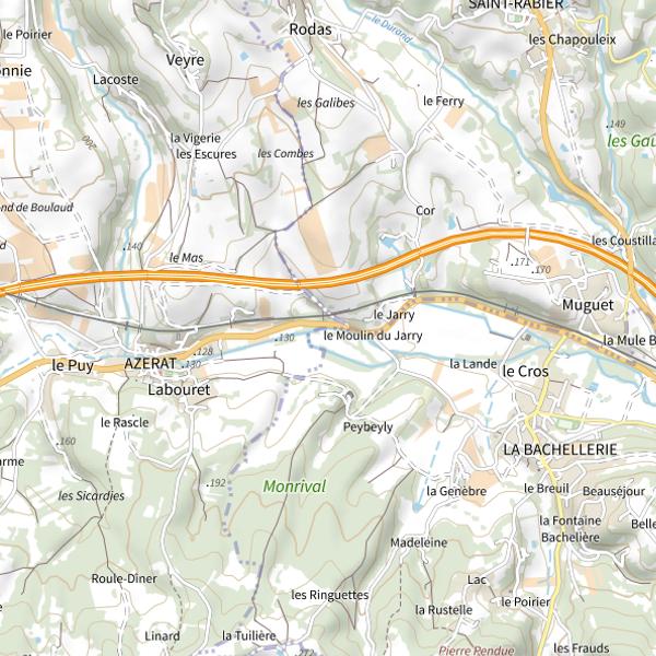 Plan cartographique de Parcours de graciation d'Azerat sur la rivière Cern