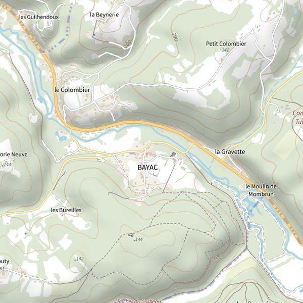 Plan cartographique de Parcours de graciation de Bayac sur la rivière Couze