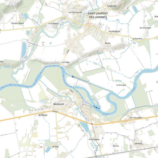 Plan cartographique de Parcours de graciation de Saint-Laurent-des-Hommes sur la rivière Isle