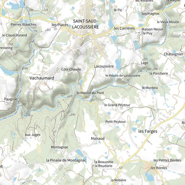 Plan cartographique de Parcours de graciation de Saint-Saud-Lacoussière sur la rivière Dronne