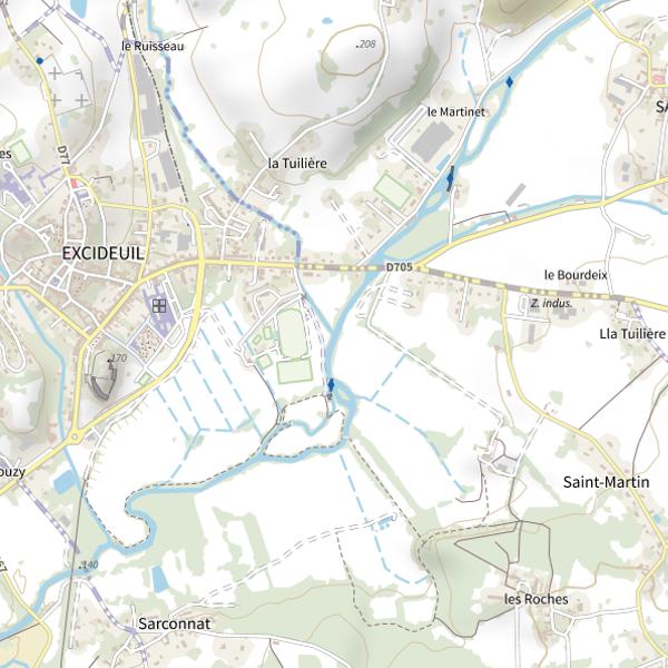 Plan cartographique de Parcours de graciation d'Excideuil sur la rivière Loue