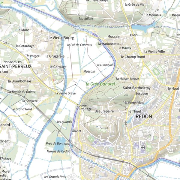 Plan cartographique de Parcours de graciation du black-bass sur le canal de Nantes à Brest