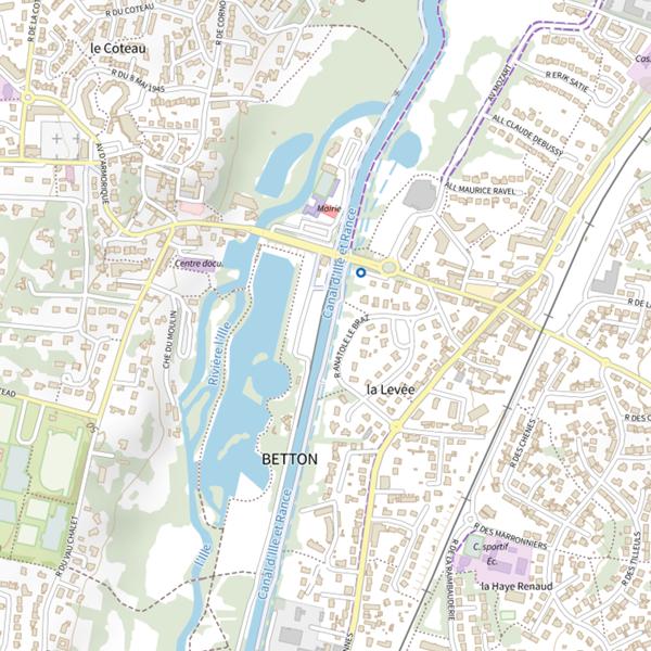 Plan cartographique de Parcours de graciation du black-bass sur le canal d'Ille-et-Rance
