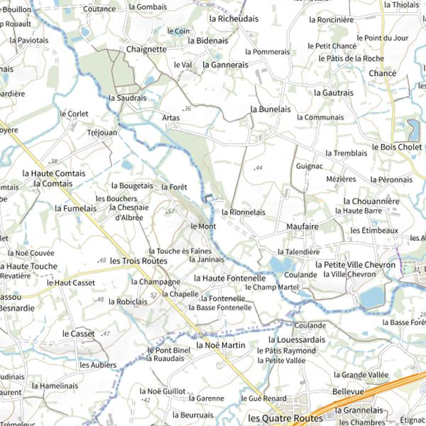 Plan cartographique de Parcours de graciation du black-bass sur le Meu