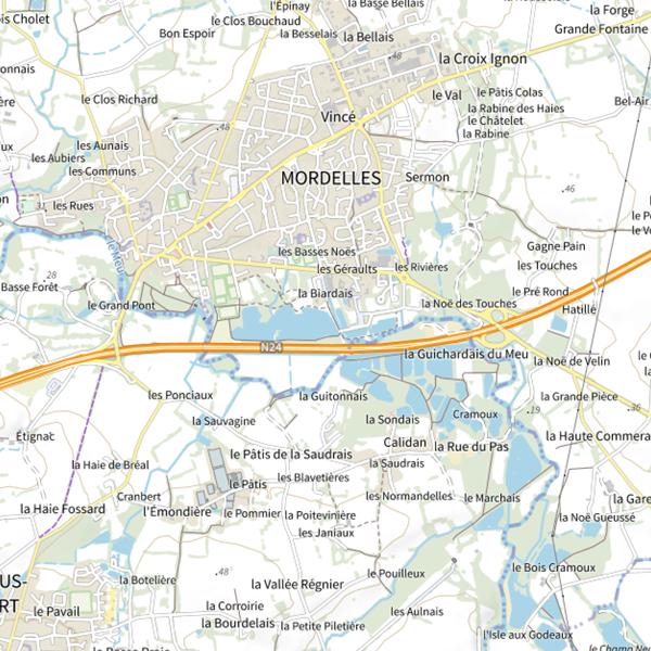 Plan cartographique de Parcours de graciation du black-bass sur les étangs de la Biardais