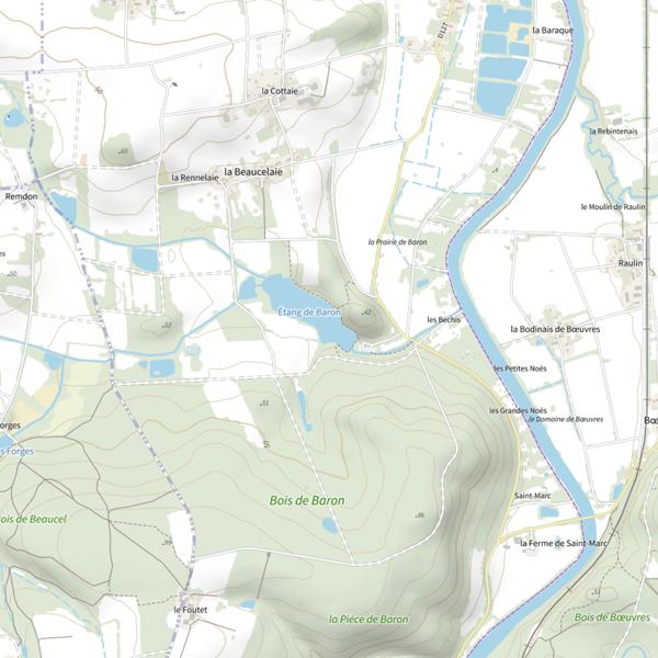 Plan cartographique de Parcours de graciation du black-bass sur l'étang de Baron