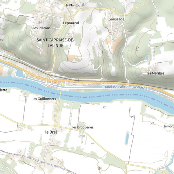 Plan cartographique de Parcours de graciation du Canal de Lalinde à St Capraise