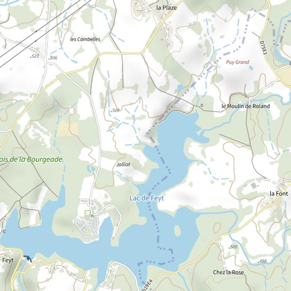 Plan cartographique de Parcours de nuit de Feyt (queue de plan d'eau)