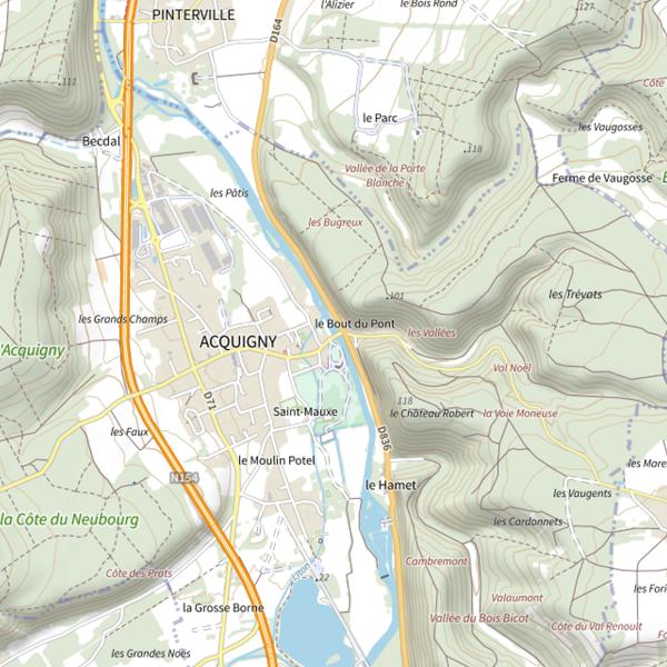 Plan cartographique de Parcours de pêche d'Acquigny