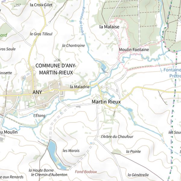 Plan cartographique de Parcours de pêche d'Any-Martin-Rieux