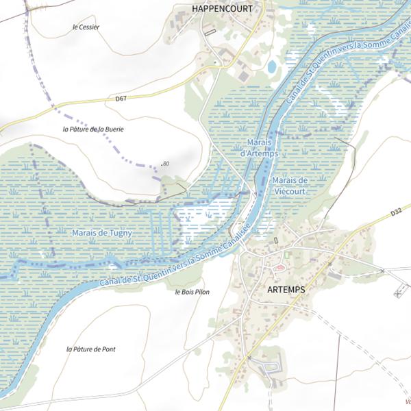 Plan cartographique de Parcours de pêche d'Artemps