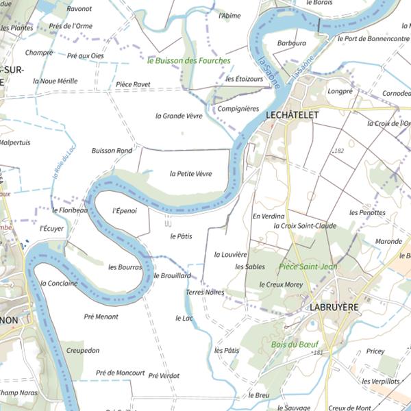 Plan cartographique de Parcours de pêche d'Auvillars-sur-Saône