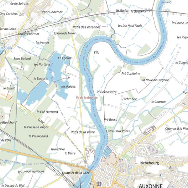 Plan cartographique de Parcours de pêche d'Auxonne